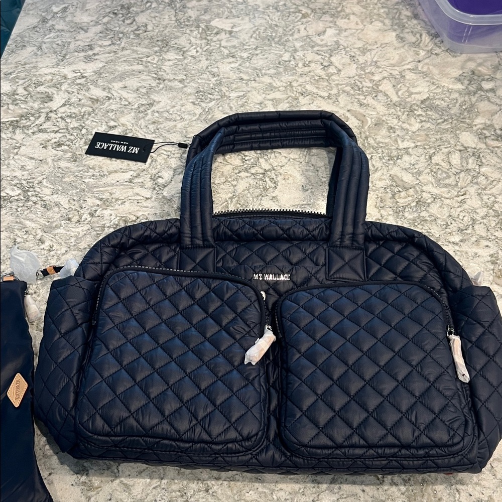 MZ Wallace Nic Ink Quilted Travel Weekender Bag NWT